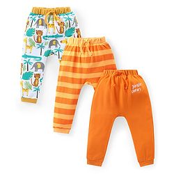 Babyhug Cotton Knit Full Length Diaper Pants Jungle Safari Theme Pack of 3 - Orange