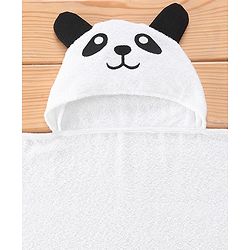 Babyhug Cotton Woven Bath Towel with Panda Print L 76.2 x B 76.2 cm - White