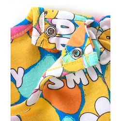 Babyhug Cotton Knit Full Sleeves Night Suit With Floral Smiley Print - Multicolor