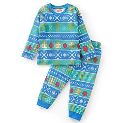 Babyhug Cotton Knit Full Sleeves Printed Night Suit - Blue