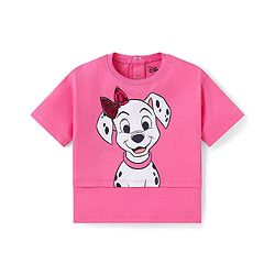 Babyhug Disney Single Jersey Knit Overlaped Half Sleeves T-Shirt With 101 Dalmatians Graphic & Sequins Detailing - Dark Pink