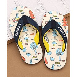 Cute Walk by Babyhug Flip Flops with Dino Print - White