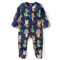 Babyhug Cotton Full Sleeves Front Open Sleepsuit With Animals Print - Multicolor