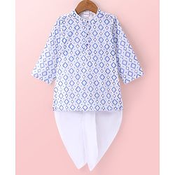 Babyhug Woven Full Sleeves Embroidered Kurta Dhoti Set - Blue