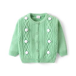 Babyhug Knitted Full Sleeves Front Open Sweater With Cable Knit Design - Mint