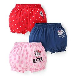 Babyhug Disney Lycra Knit Bloomers with Polka Dots & 101 Dalmatians Print Pack of 3- Red Blue & Pink