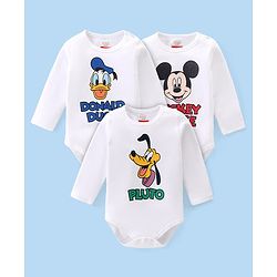 Babyhug Disney Interlock Knit Full Sleeves Onesies with Mickey Mouse & Friends Graphic Pack of 3 - White