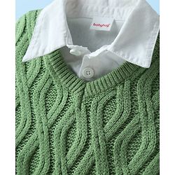 Babyhug Knitted Full Sleeves Overlap Sweater With Cable Knit Design - Green