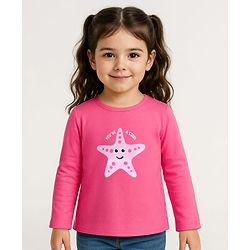 Babyhug Cotton Knit Full Sleeves T-Shirt With Star Fish Graphics - Pink