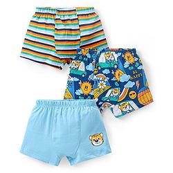 Babyhug 100% Cotton Knit Trunks with Striped & Tiger Print Pack of 3- Multicolour