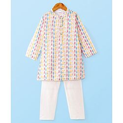 Babyhug Woven Full Sleeves SEquined Embroidered Kurta Pyjama Set - Multicolour