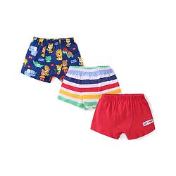 Babyhug 100% Cotton Trunks Solid Striped & Animal Print Pack of 3 - Multicolour