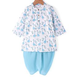 Babyhug Cambric Woven Full Sleeves Giraffe Printed Kurta Dhoti Set - White