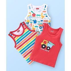 Babyhug 100% Cotton Knit Sleeveless Striped Sando Pack of 3- Multicolor