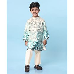 Babyhug Woven Full Sleeves Kurta Pyjama Set Geometric Print - Aqua
