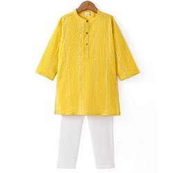 Babyhug Woven Full Sleeves Pintucked Kurta with Gotta Patti Emblishment & Pyjama Set- Yellow