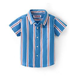 Babyhug Cotton Woven Half Sleeves Striped Shirt - Blue