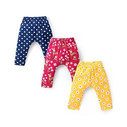 Babyhug Interlock Knit Full Length Diaper Leggings with Floral & Animal Print Pack of 3 - Multicolour