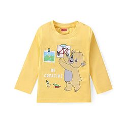 Babyhug 100% Cotton Knit Full Sleeves T-Shirt with Bear Graphics - Yellow