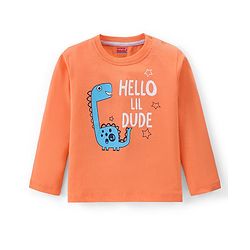 Babyhug Cotton Knit Full Sleeves T-Shirt With Dino Print - Orange