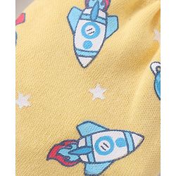 Babyhug 100% Cotton Knit Rocket Printed Mittens & Booties Set - Yellow