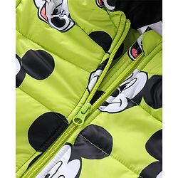 Babyhug Disney Full Sleeves Front Open Padded Hooded Jacket with Mickey Mouse Graphics - Limegreen