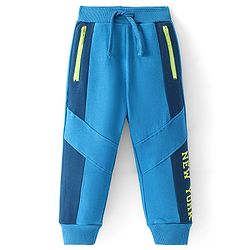 Babyhug French Terry Full Length Jogger Fit Track Pants with New York Print - Blue
