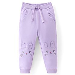 Babyhug French Terry Knit Full Length Lounge Pant with Animal Applique - Lavender