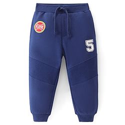 Babyhug French Terry Knit Full Length Cut & Sew Track Pant with Numerical Print - Navy Blue