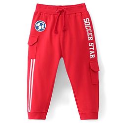 Babyhug Terry Knit Full Length Lounge Pant with Football Theme & Text Print - Red