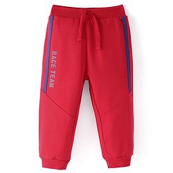 Babyhug Cotton Knit Full Length Lounge Pants With Text Print - Red