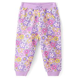 Babyhug Cotton Knit Full Length Lounge Pants With Floral Print - Lavender