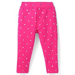 Babyhug French Terry Knit Full Length Polka Dot Printed Jeggings - Dark Pink