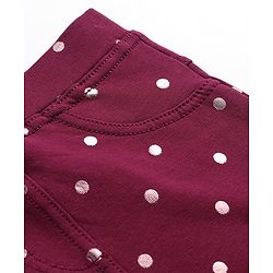Babyhug French Terry Knit Full Length Stretchable Jeggings with Polka Dot Print - Maroon