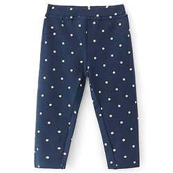 Babyhug French Terry Knit Full Length Stretchable Jeggings with Polka Dots Print - Blue