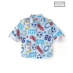 Babyhug Cotton Knit Full Sleeves Shirt with Penguin & Football Print - Blue