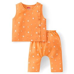 Babyhug 100% Cotton Sleeveless Jhabla & Pyjama Set Polka Dots Print - Orange