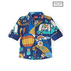 Babyhug Cotton Knit Full Sleeves Animals Printed Shirt - Royal Blue
