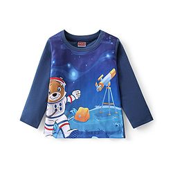 Babyhug Cotton Knit Full Sleeves T-Shirt With Space Graphics - Blue