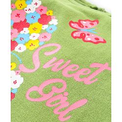 Babyhug 100% Cotton Knit Full Sleeves Top with Floral Grapics & Frill Detailing - Green