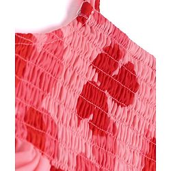 Babyhug Cotton Knit Half Sleeves Tiered Floral Printed Frock with Inner T-Shirt - Red