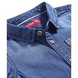 Babyhug Cotton Woven Full Sleeves Denim Shirt with Pocket - Dark Blue