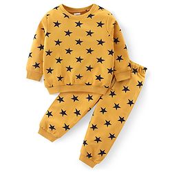 Babyhug Cotton Knit Full Sleeves Night Suit with Star Print - Yellow