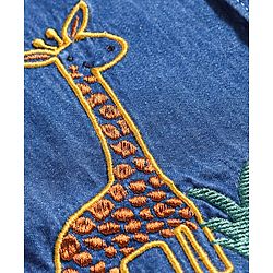 Babyhug Cotton Woven Half Sleeves Denim Shirt with Jeep & Giraffe Embroidery - Blue