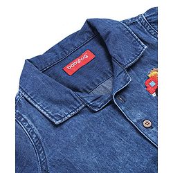 Babyhug Cotton Woven Half Sleeves Denim Washed Shirt With Vehicle Embroidered - Navy Blue