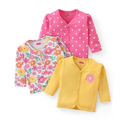 Babyhug 100% Cotton Knit Full Sleeves Front Open Floral & Polka Dots Printed Vests Pack Of 3 - Multicolour
