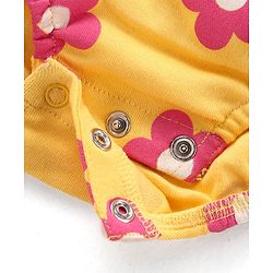Babyhug 100% Cotton Knit Full Sleeves Onesie with Frill Detailing & Floral Print - Yellow