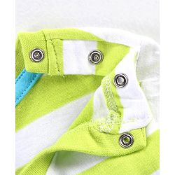 Babyhug Single Jersey Knit Striped Half Sleeves T-Shirt with Bunny & Lion Printed Dungaree - Blue & Green