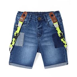 Babyhug Knee Length Washed Denim Bermuda with Suspenders - Dark Blue