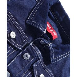 Babyhug Full Sleeves Collar Neck Washed Denim Jacket - Dark Blue